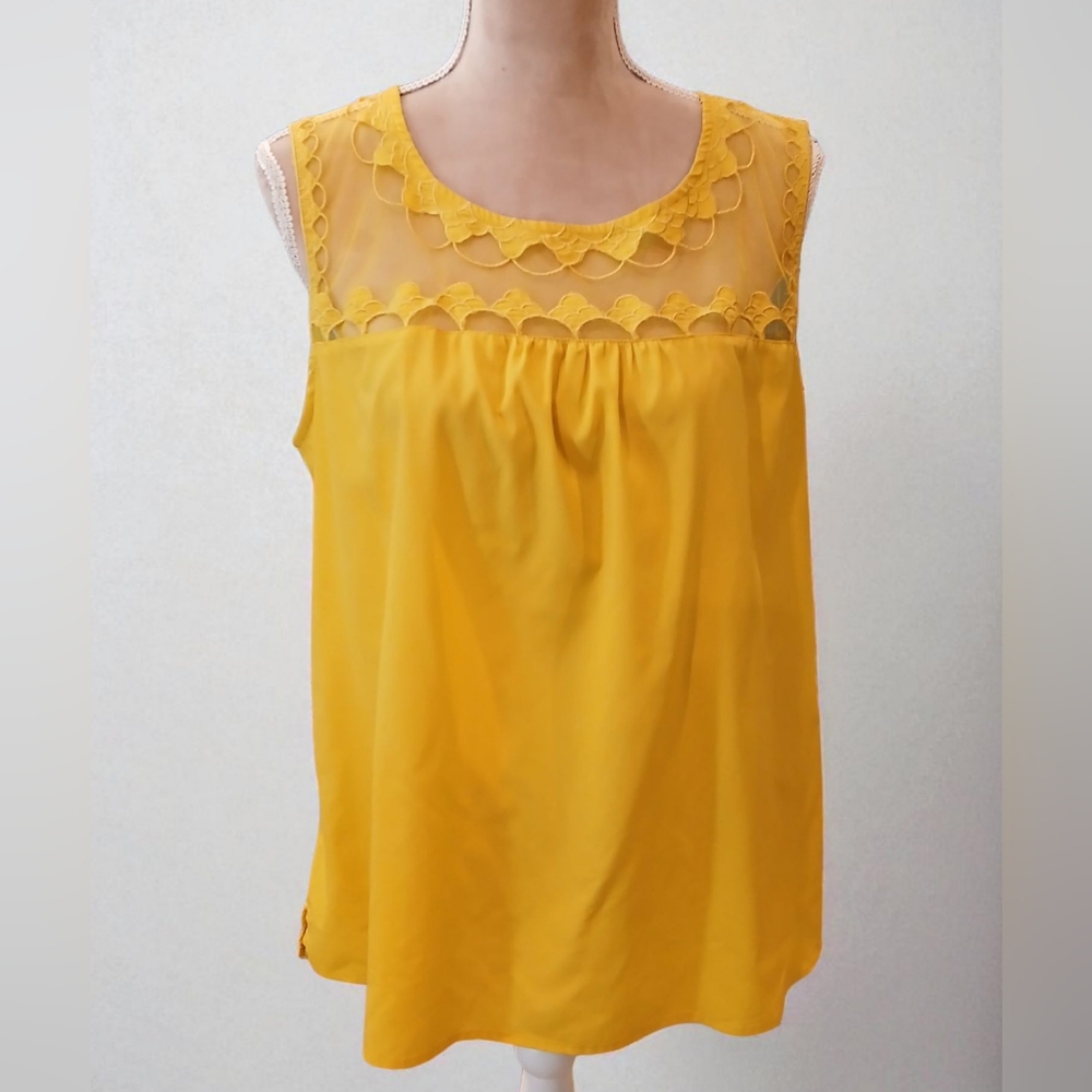 Cest Toi Yellow Lace Sheer Mesh Tank Womans Large Dainty